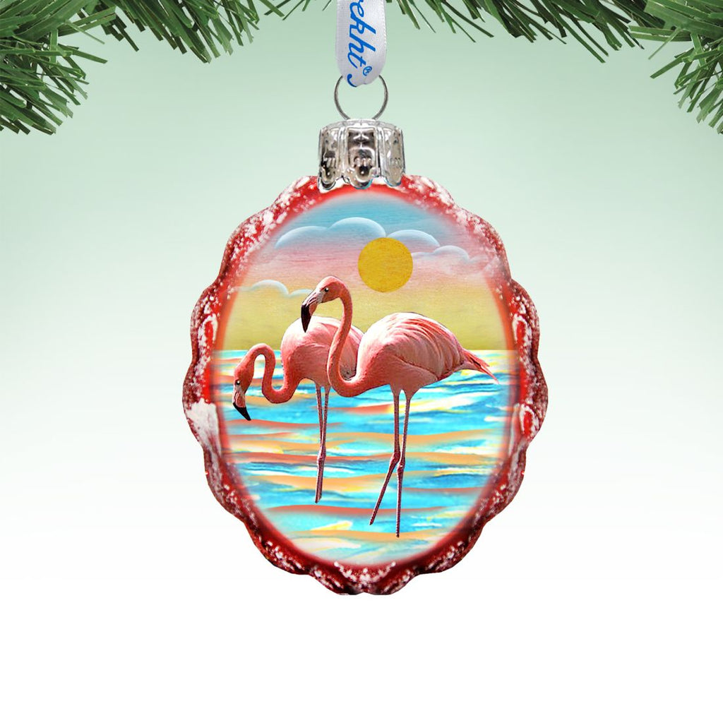 Flamingo at Sunset Mercury Glass Ornament  Coastal Holiday Decor