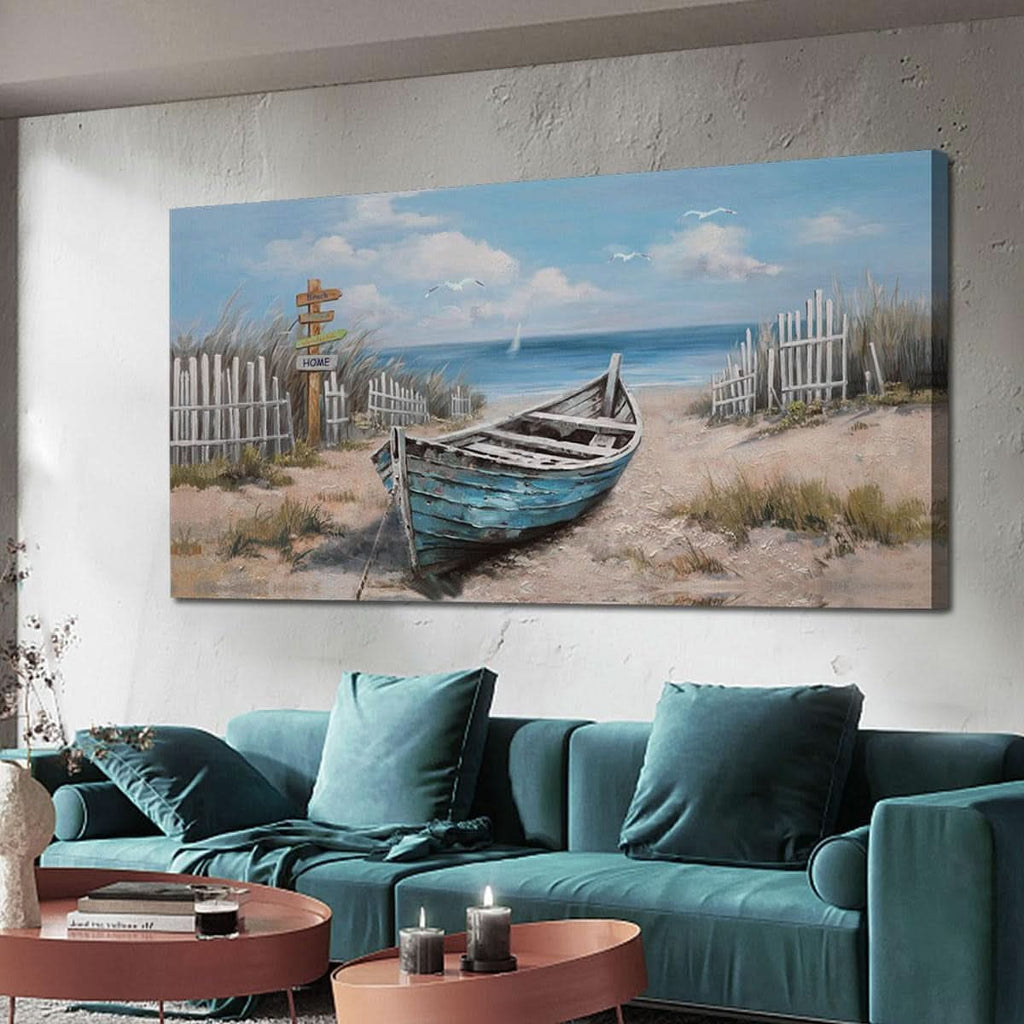Nautical Canvas Wall Art 40x20 Inches Textured Blue