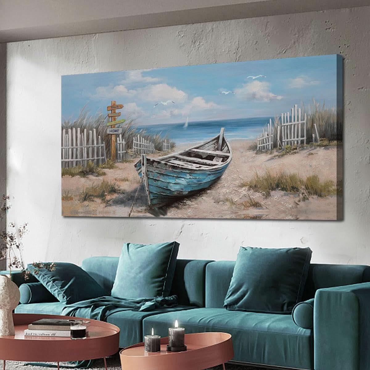 Nautical Canvas Wall Art 40x20 Inches Textured Blue