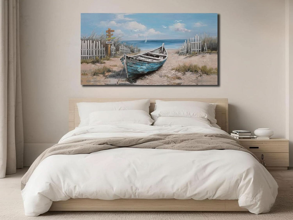 Nautical Canvas Wall Art 40x20 Inches Textured Blue