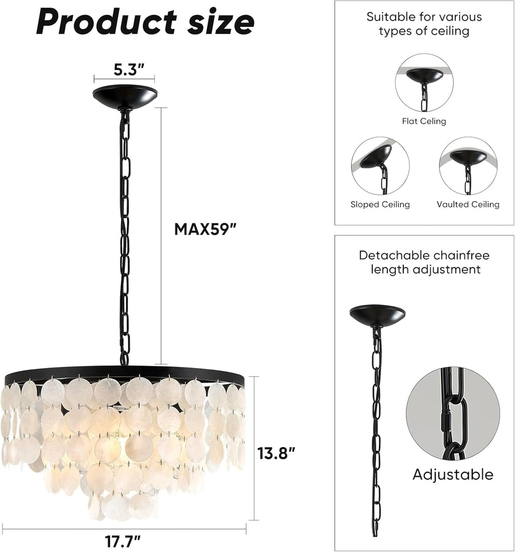 18 Inches Capiz Shell Chandelier Dimmable Luminaire-3