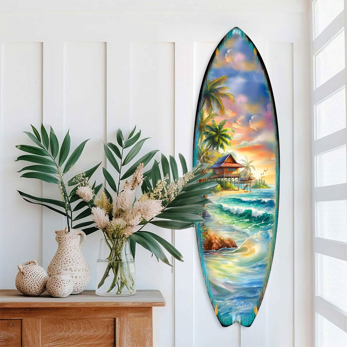 Tropical Beach House Surfboard Wall Art Handcrafted Coastal Decor - Surfboard Wall Decor for Beach House & Nautical Interiors - 8490142HS