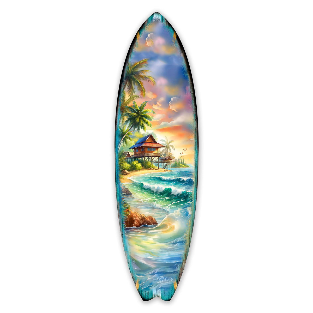 Tropical Beach House Surfboard Wall Art Handcrafted Coastal Decor - Surfboard Wall Decor for Beach House & Nautical Interiors - 8490142HS