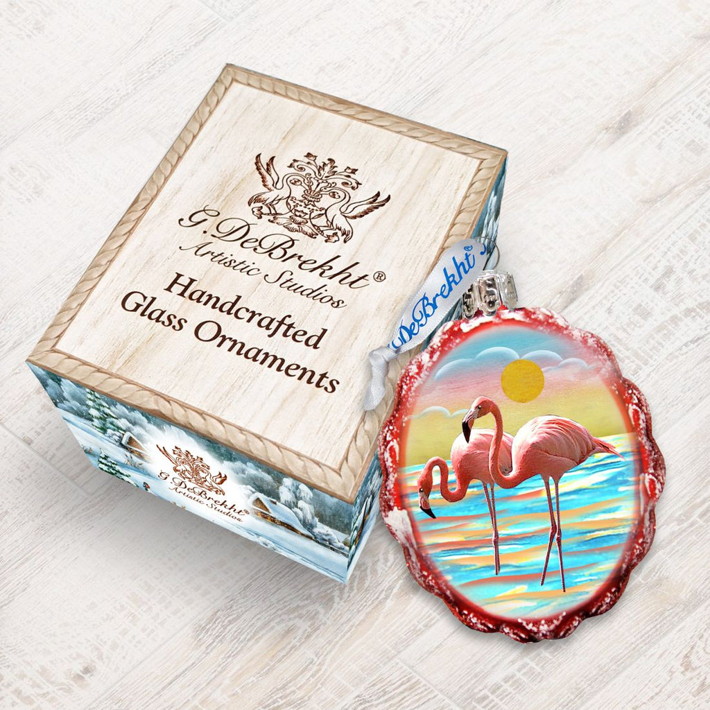 Flamingo at Sunset Mercury Glass Ornament  Coastal Holiday Decor