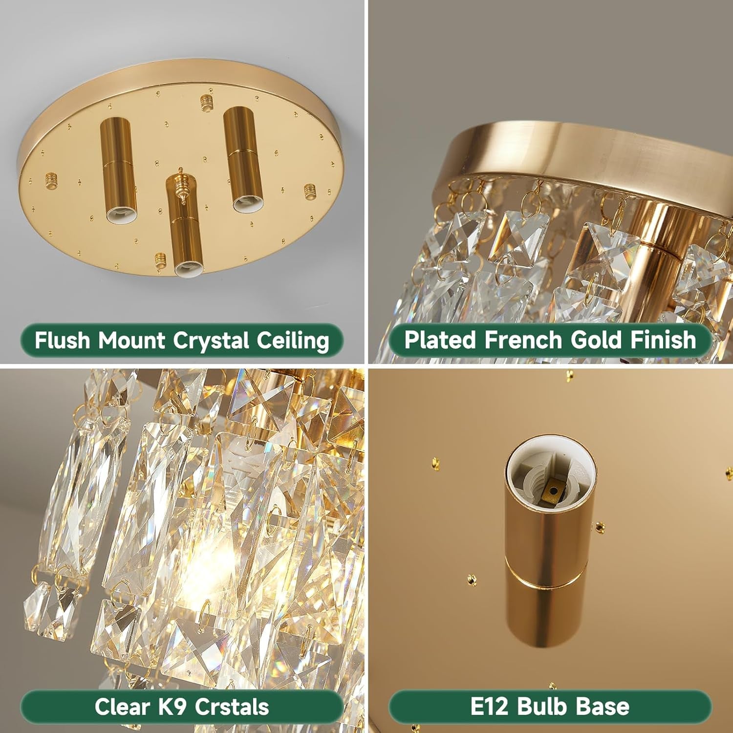Compact Crystal Chandelier French Gold Ceiling Fixture-2