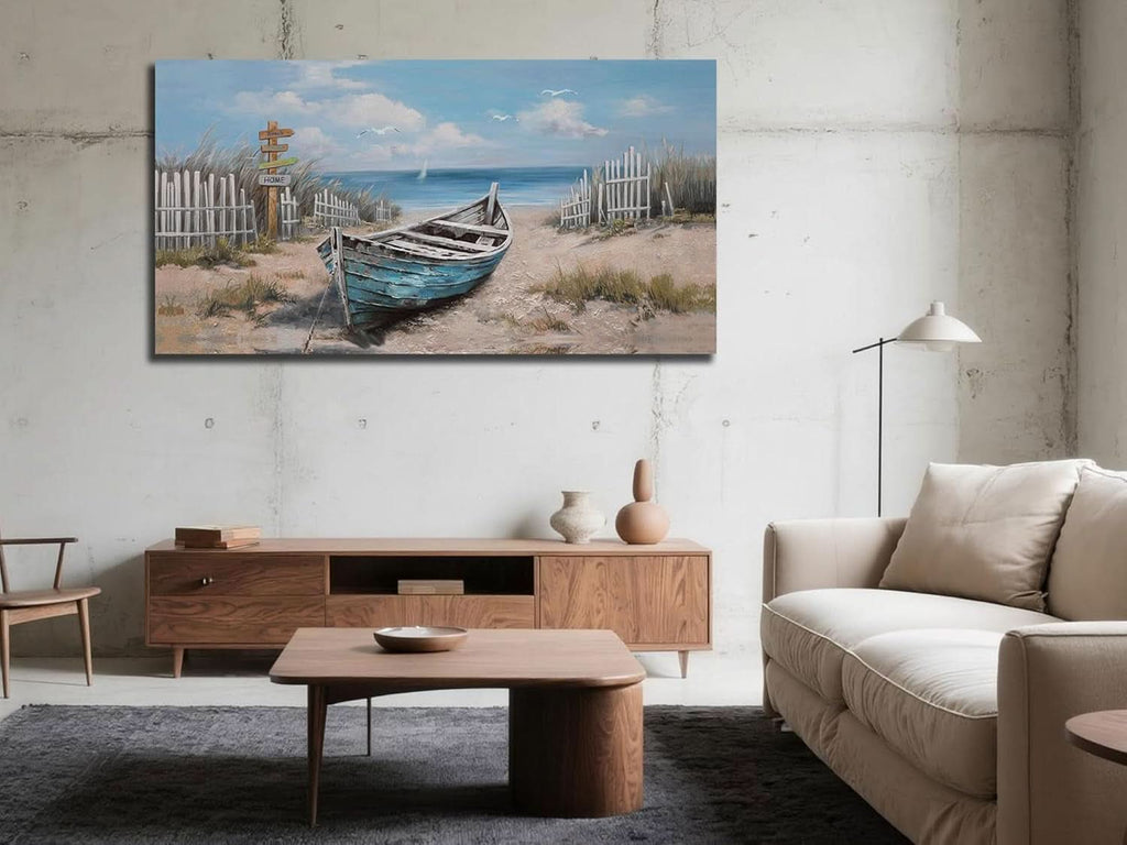 Nautical Canvas Wall Art 40x20 Inches Textured Blue