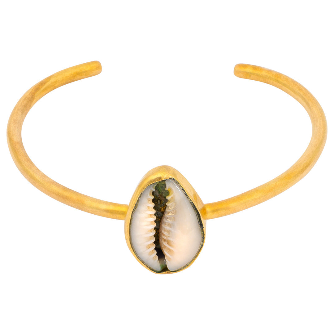 Cowrie Shell Recycled Brass Adjustable Bangle-1