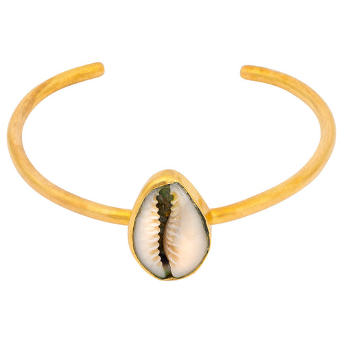 Cowrie Shell Recycled Brass Adjustable Bangle-1