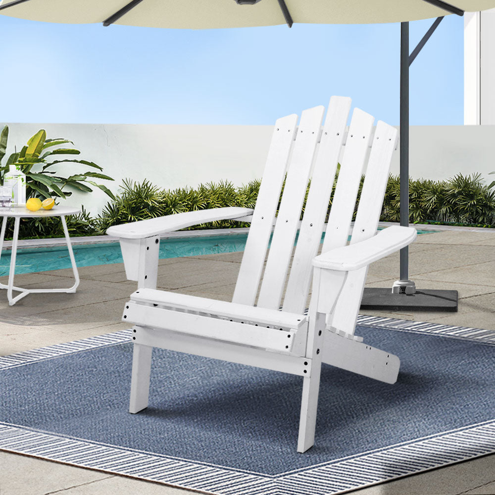 Gardeon Adirondack Outdoor Chairs Wooden Beach Chair Patio Furniture Garden White-0