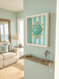 Hand-Painted Turquoise Scallop Shell In Frame