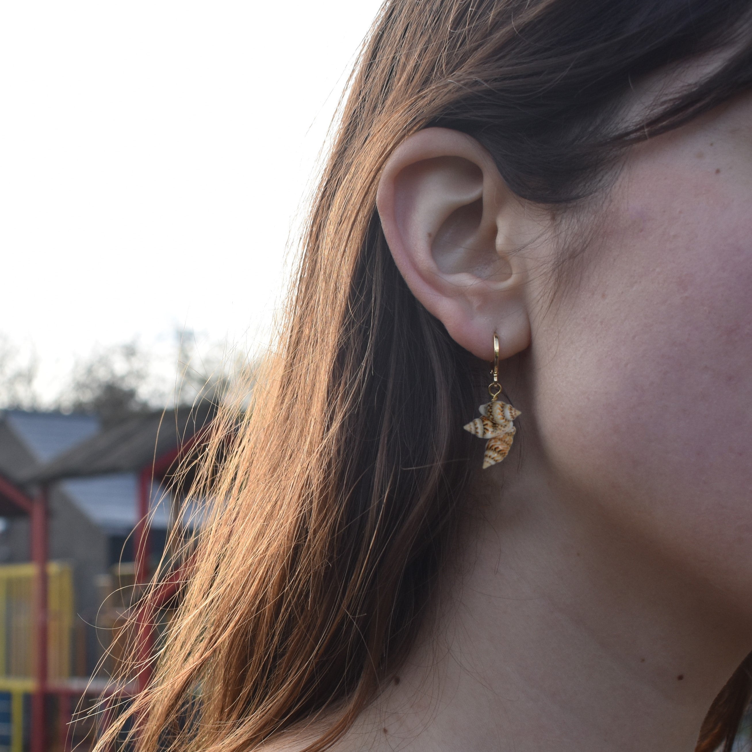 Triple Mini Shell Drop Huggie Earrings | by Ifemi Jewels-3