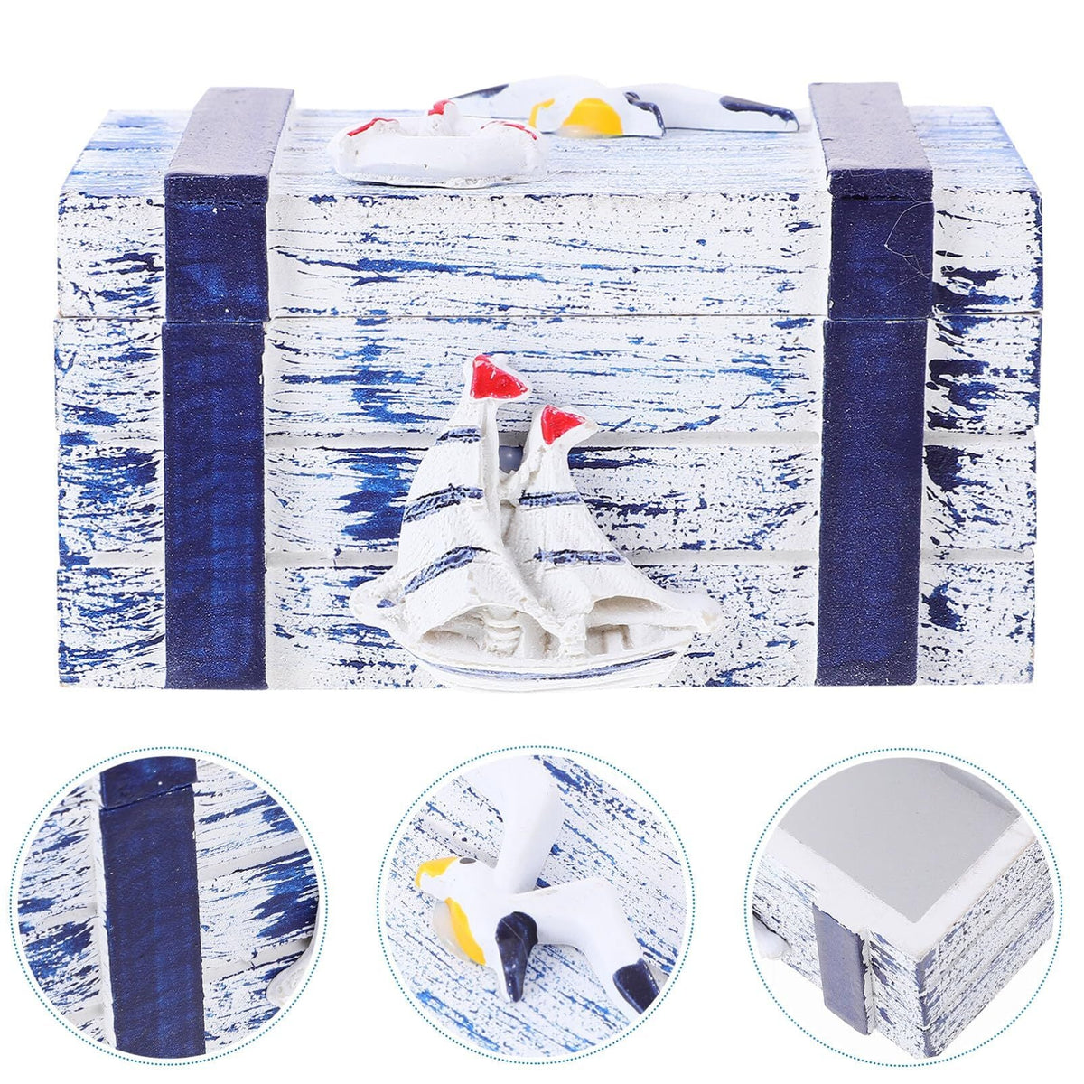 Small Treasure Chest Vintage Wooden Jewelry Box Handcrafted Nautical Keepsake Wooden Box for Trinket - Pirate Treasure Chest
