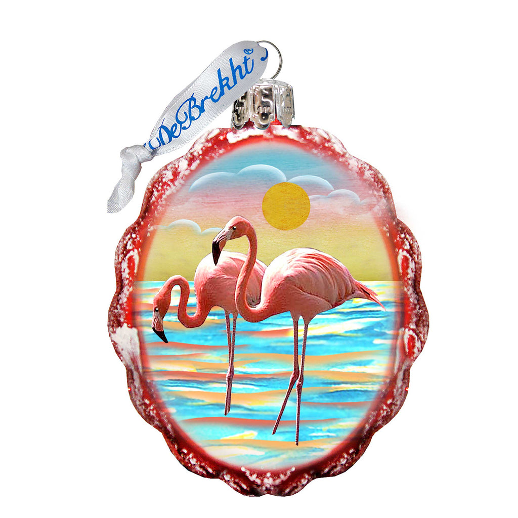Flamingo at Sunset Mercury Glass Ornament  Coastal Holiday Decor
