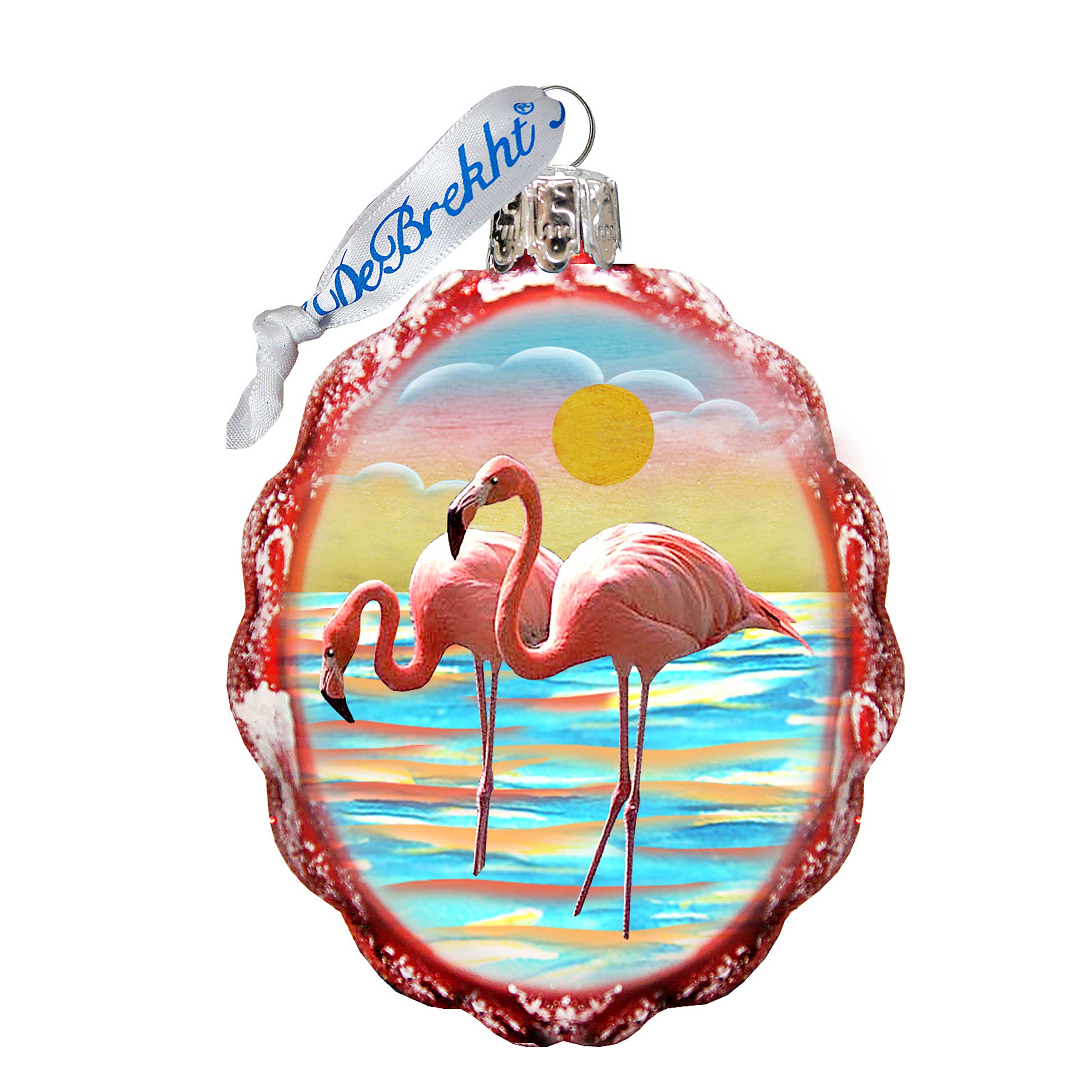 Flamingo at Sunset Mercury Glass Ornament  Coastal Holiday Decor