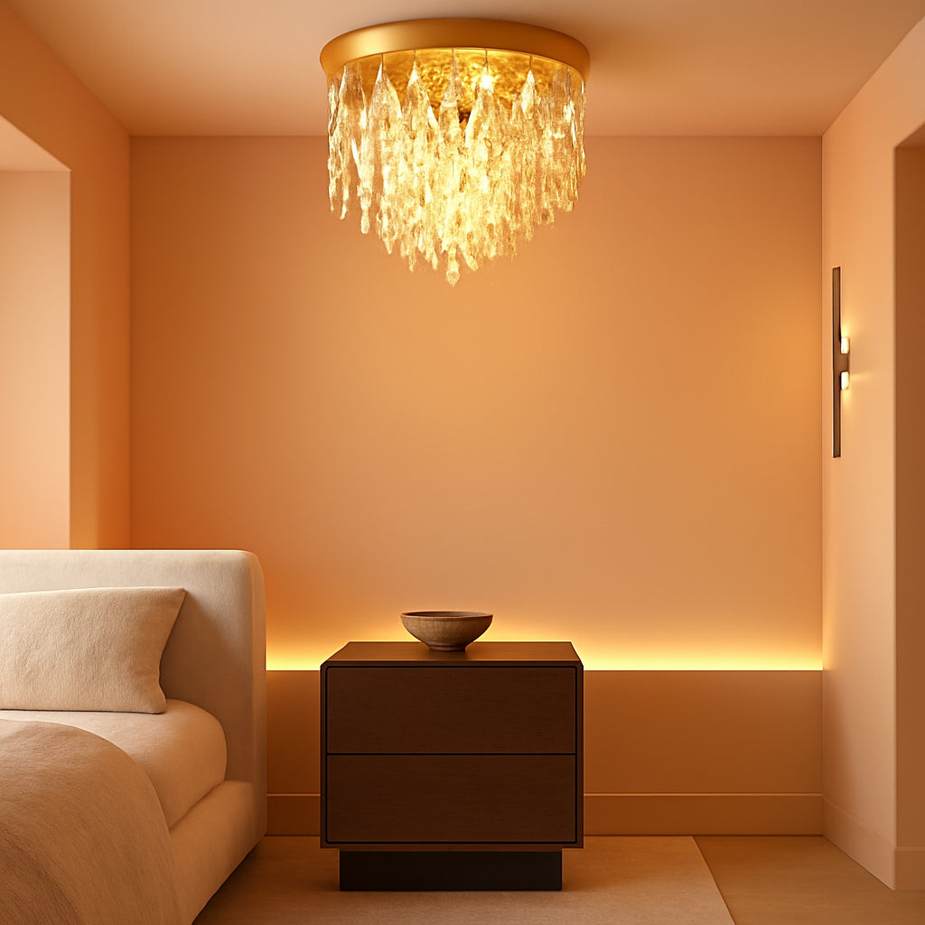 Compact Crystal Chandelier French Gold Ceiling Fixture-0
