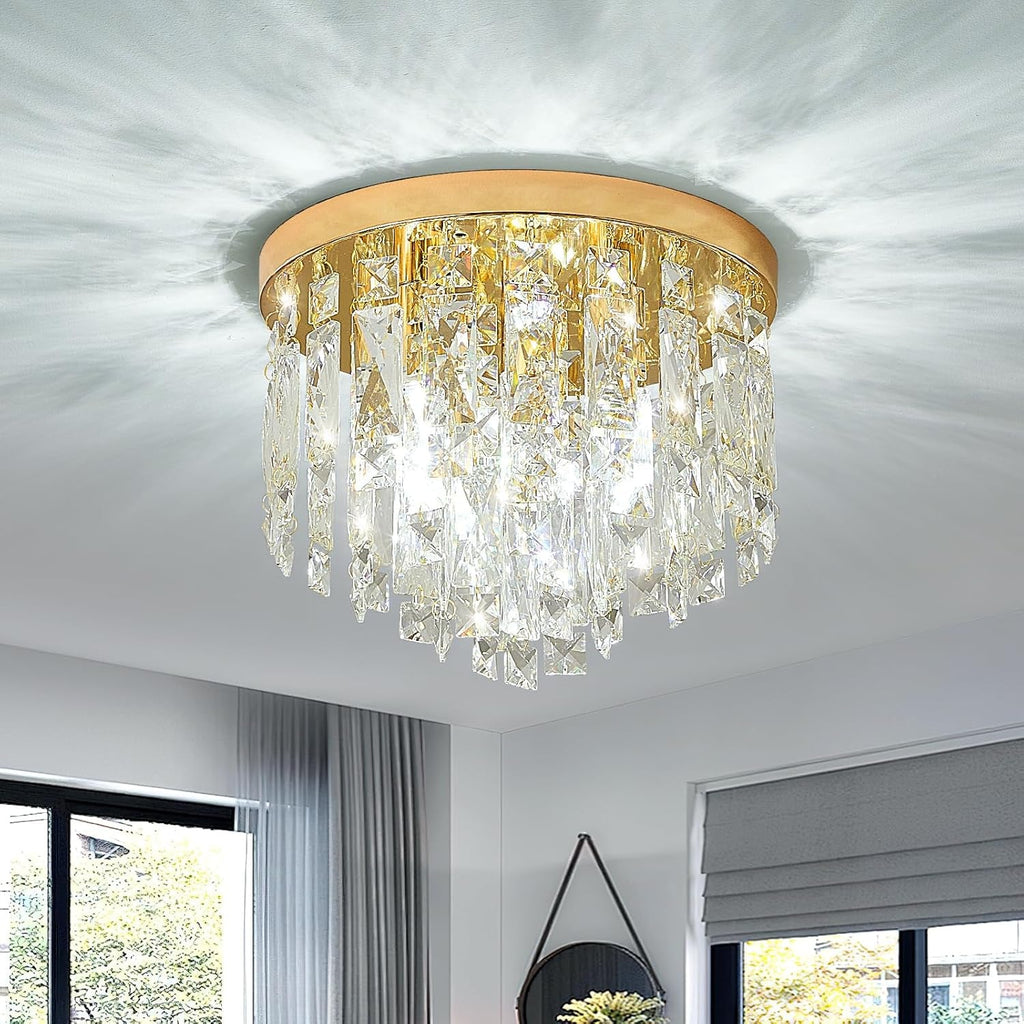 Compact Crystal Chandelier French Gold Ceiling Fixture-1