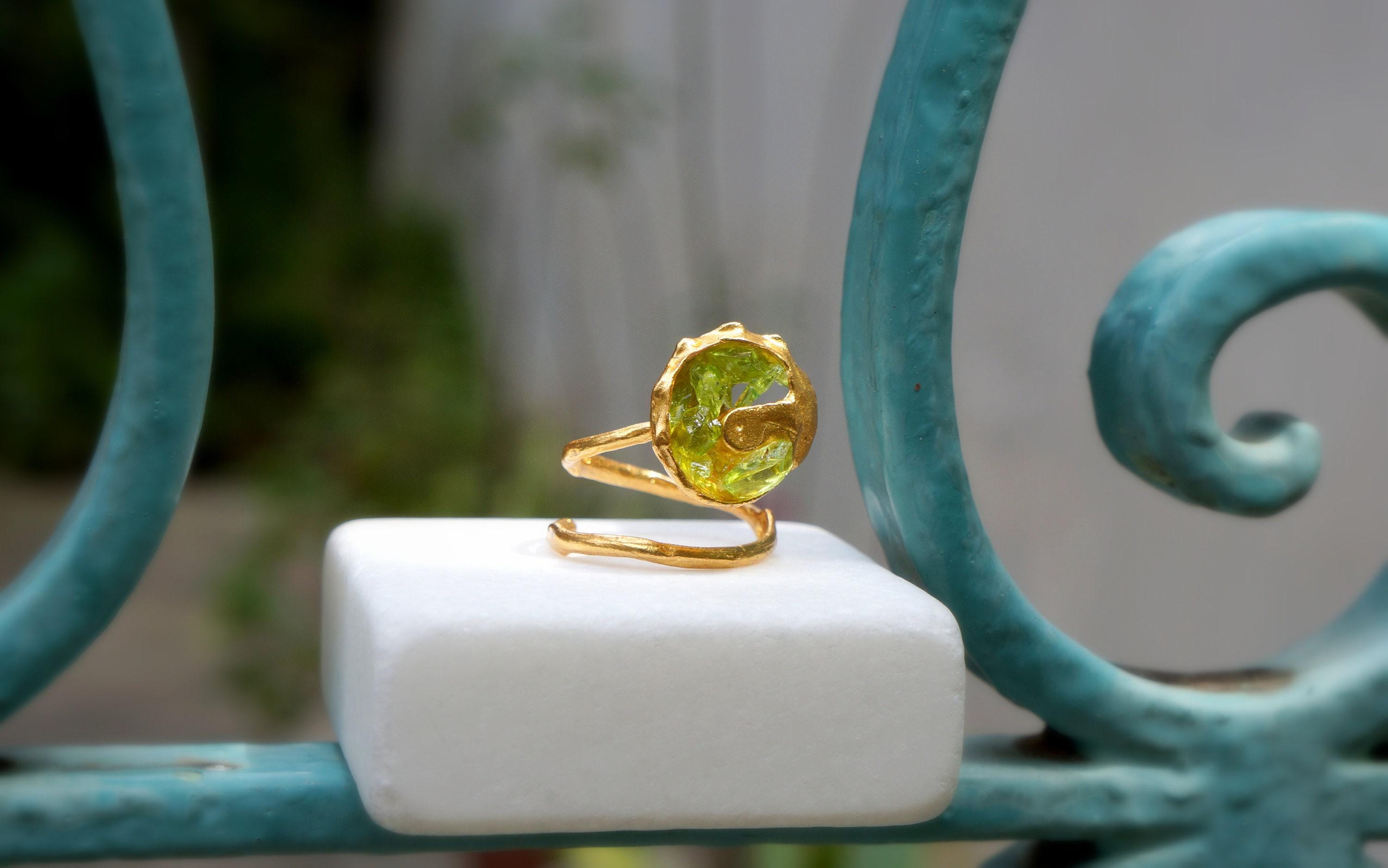 Gold Sea Shell Ring with Murano Glass, Handmade Nature Jewelry, Statement Beach Band, Gift for Life Force & Freedom, Sterling Silver 925-3