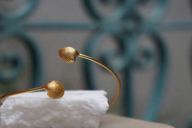 Gold Sea Shell Bracelet, Handmade Nature Jewelry, Real Ocean Cuff, Gift for Luck & Vitality, Eco Sustainable Sterling Silver 925-3