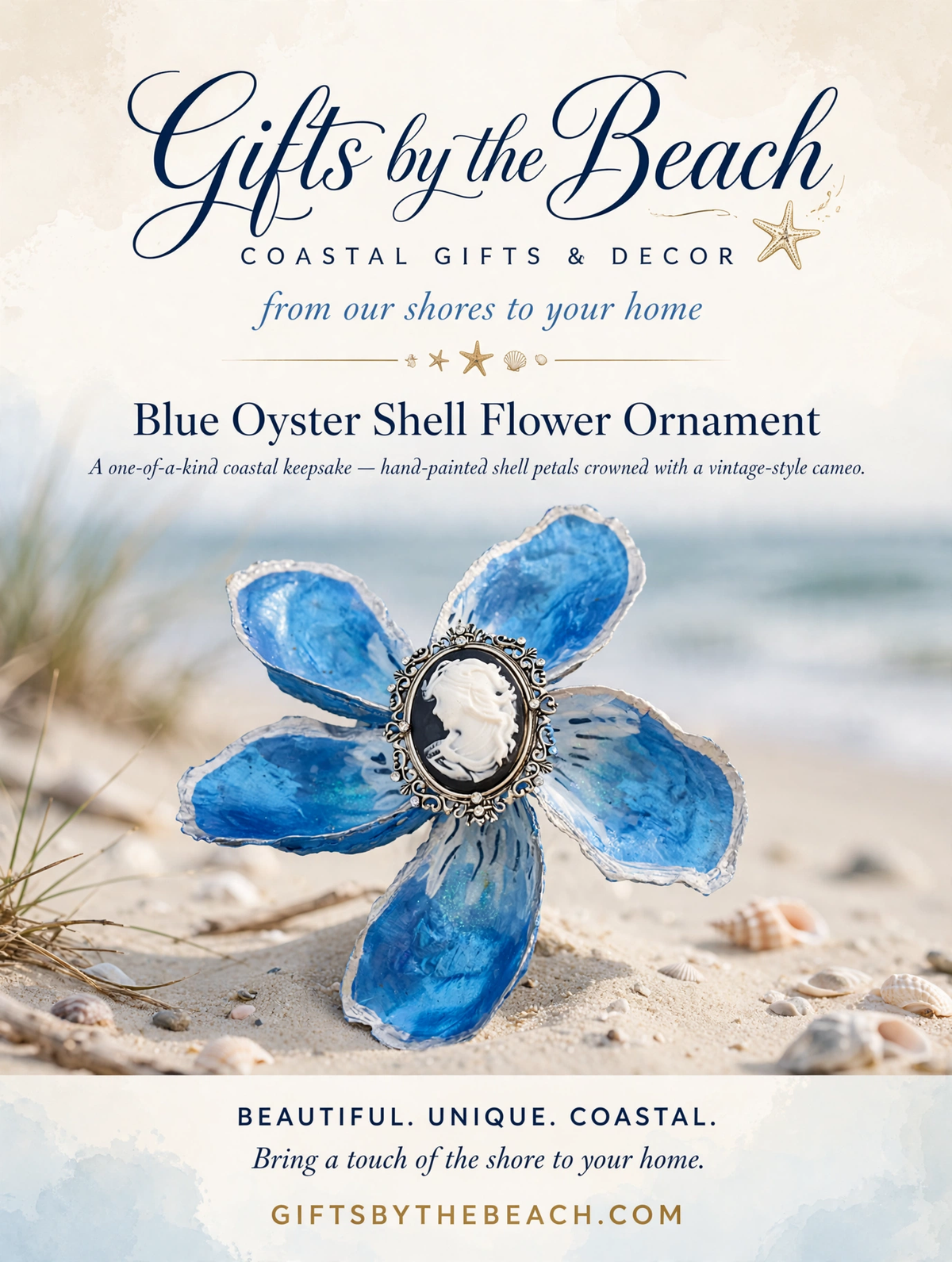 Blue Oyster Shell Flower Ornament