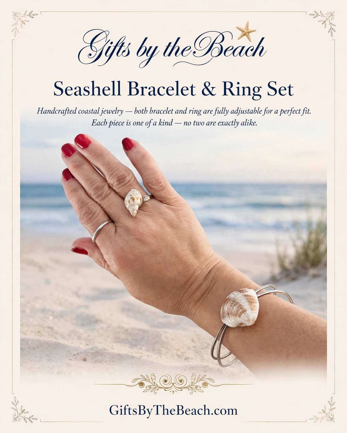 Handmade Seashell bracelet & ring set