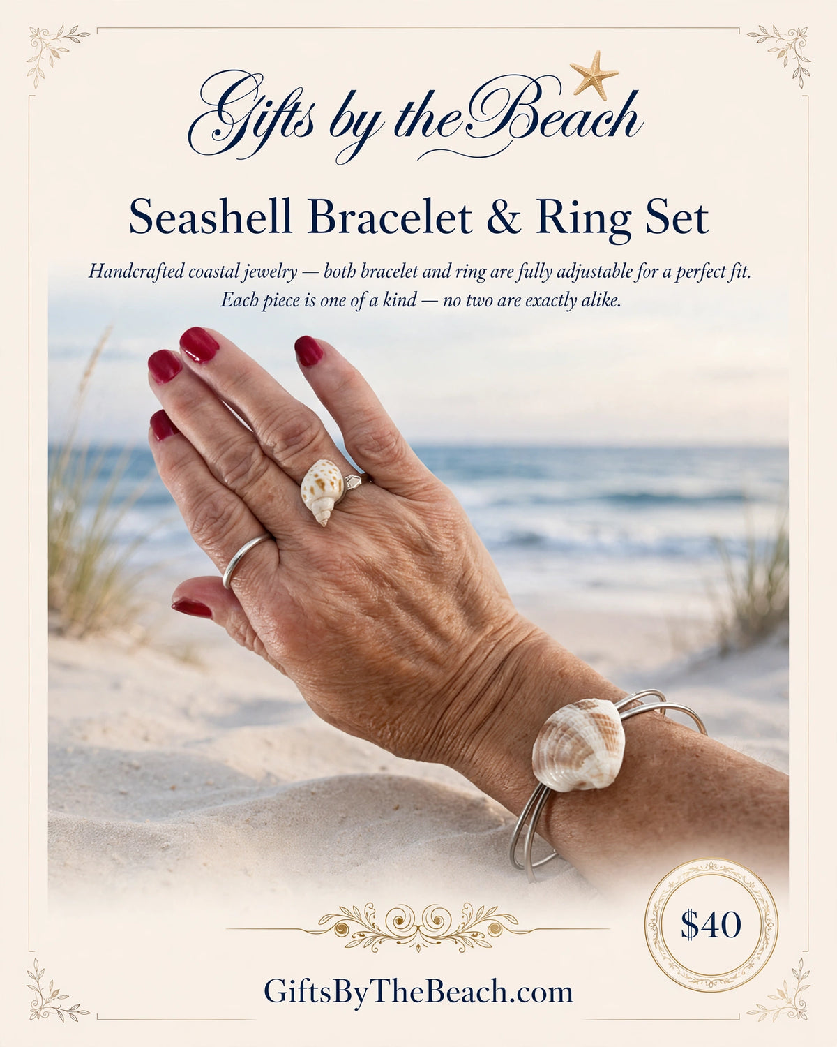 Handmade Seashell bracelet & ring set
